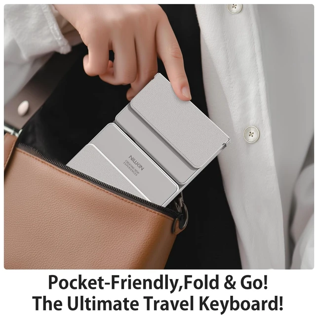 Alt view image 7 of 7 - Pocket Foldable Wireless Keyboard with Touchpad Number Pad for Trip Travel Meeting for Tablets Fold Phone Laptop PC, Full Size (Small) Magnetic Folding Keyboard (Grey)