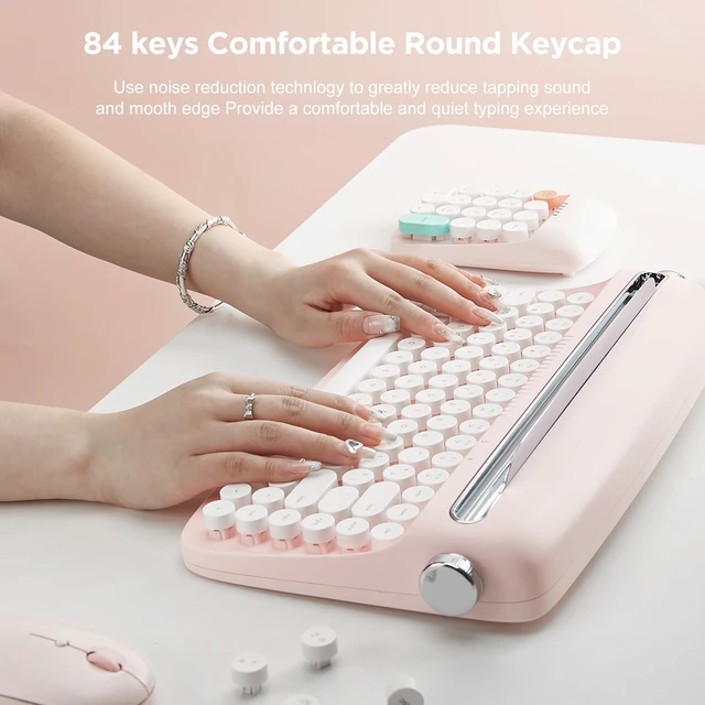 Alt view image 7 of 7 - B303 Wireless Retro Typewriter Bluetooth Keyboard(Baby Pink) | Stable Bluetooth Connection, Long Standby Time, With Integrated Stand for Multi-Device