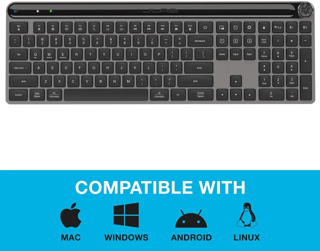 Alt view image 2 of 7 - Wireless Keyboard, Bluetooth 5.2, USB Dongle, Multi-Device, Backlit, 108 Keys, Black