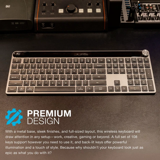 Alt view image 5 of 7 - Wireless Keyboard, Bluetooth 5.2, USB Dongle, Multi-Device, Backlit, 108 Keys, Black