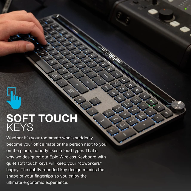 Alt view image 6 of 7 - Wireless Keyboard, Bluetooth 5.2, USB Dongle, Multi-Device, Backlit, 108 Keys, Black