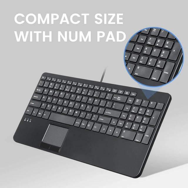 Alt view image 2 of 7 - PERIBOARD-534 US, Wired Compact USB Keyboard with Touchpad - X Type Scissor Keys - 15.63x7.80x1.18 inches - Build-in 2 USB Hubs and Number Pad