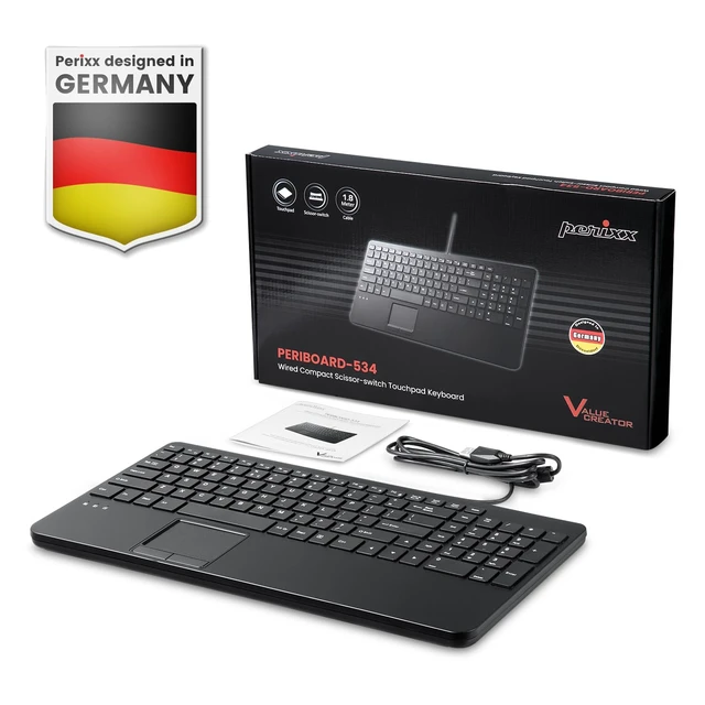 Alt view image 6 of 7 - PERIBOARD-534 US, Wired Compact USB Keyboard with Touchpad - X Type Scissor Keys - 15.63x7.80x1.18 inches - Build-in 2 USB Hubs and Number Pad