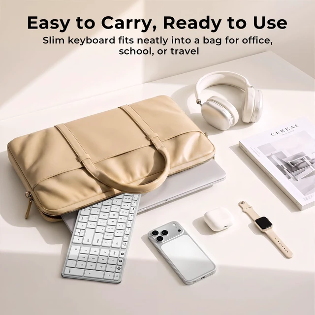 Alt view image 7 of 7 - seenda SK64-2 3-Device Bluetooth Keyboard for Mac iPad, White Silver | Ultra-slim metallic-look design with quiet keys, USB-C charging, and compact number pad for Mac, iPad, laptop, and tablet