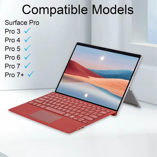 Alt view image 4 of 7 - =Type Cover for Microsoft Surface Pro 7+ / Pro 7/6 / 5/4 / 3, 12.3 inch, Ultra-Slim Bluetooth Keyboard with Multi-Touchpad (Red No Backlit)