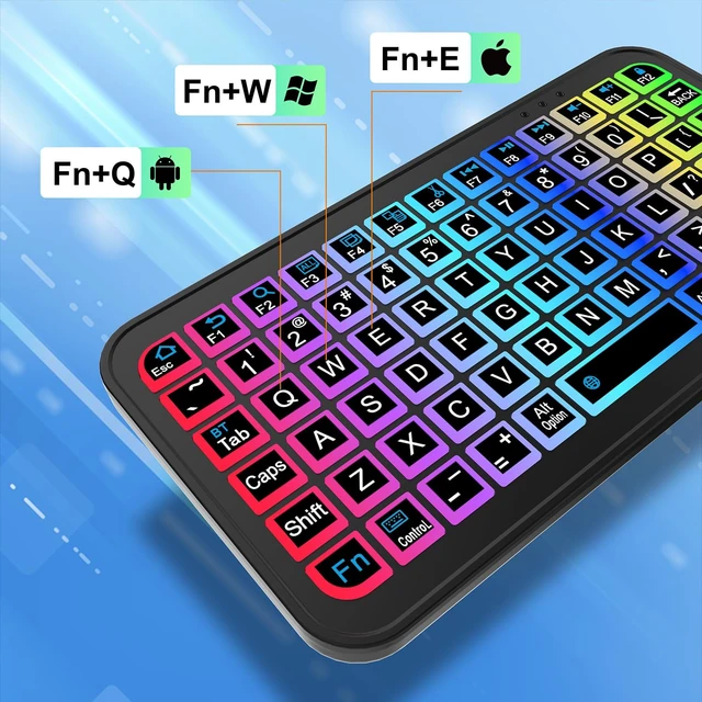 Alt view image 7 of 7 - Mini Bluetooth Keyboard, Wireless Keyboard for iPhone iPad Android PC Mac | USB-C Rechargeable,7-Color RGB Backlight,Portable,Pocket Size,75 Keys,Full QWERTY Layout with Tab & F1-F12