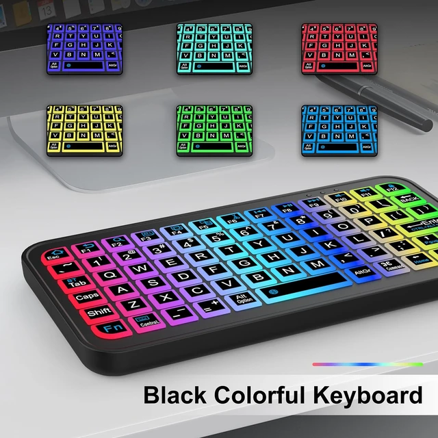 Alt view image 5 of 7 - Mini Bluetooth Keyboard, Wireless Keyboard for iPhone iPad Android PC Mac | USB-C Rechargeable,7-Color RGB Backlight,Portable,Pocket Size,75 Keys,Full QWERTY Layout with Tab & F1-F12