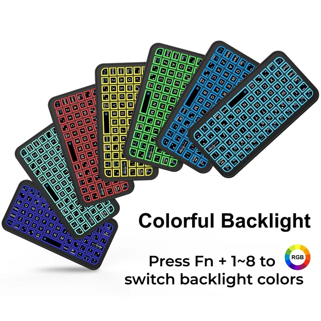 Alt view image 2 of 7 - Mini Bluetooth Keyboard, Wireless Keyboard for iPhone iPad Android PC Mac | USB-C Rechargeable,7-Color RGB Backlight,Portable,Pocket Size,75 Keys,Full QWERTY Layout with Tab & F1-F12