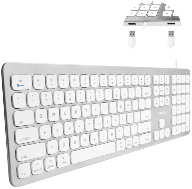 Main image of Wired Keyboard for Mac with USB Ports for Mouse - Compatible Apple Keyboard for MacBook Pro/Air, iMac - Aluminum Frame