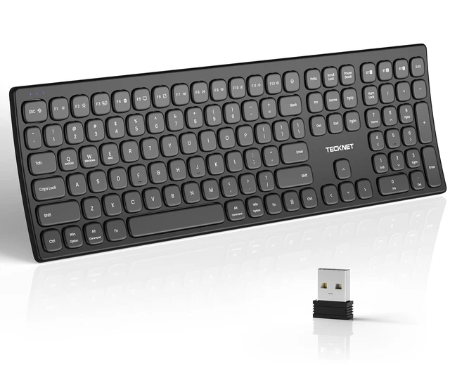 Main image of Bluetooth Wireless Rechargeable Keyboard with BT5.0, 2.4G & Wired | Ergonomic Multi Device Keyboard, Quiet Full Size with Numpad, Stable Connection for Mac, iPad, PC Desktop, Android, Windows