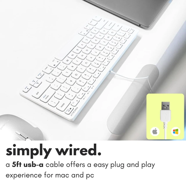 Alt view image 3 of 7 - USB Wired Keyboard for Mac and Windows PC - Plug and Play Apple Keyboard with 78 Scissor Switch Keys and 13 Shortcut Keys - Compact & Small that Saves Spaces and Looks Great - White