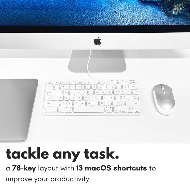 Alt view image 4 of 7 - USB Wired Keyboard for Mac and Windows PC - Plug and Play Apple Keyboard with 78 Scissor Switch Keys and 13 Shortcut Keys - Compact & Small that Saves Spaces and Looks Great - White
