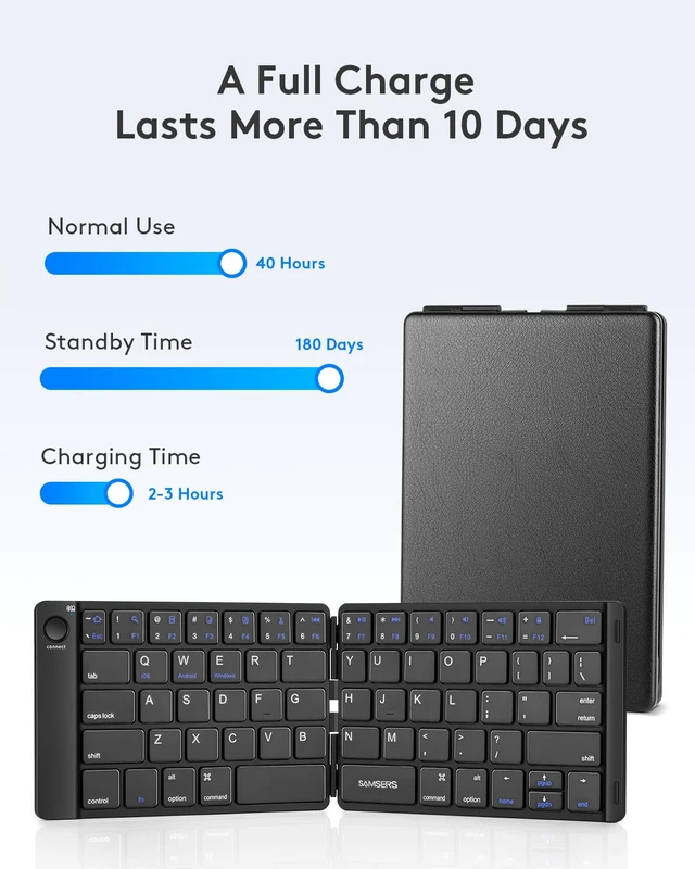 Alt view image 6 of 7 - Ultra Slim Foldable Bluetooth Keyboard for Phone Tablet PC, Black | PU Leather Cover, Phone Stand, Palm-Sized, BT x 1, Portable Compact Design, for Travelers Typist, On-the-go, Mobile Working