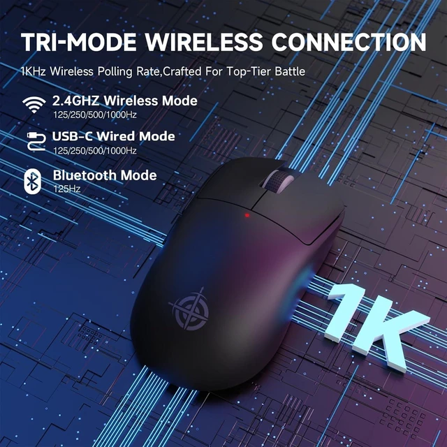 Alt view image 3 of 7 - SHARK×Magic-Refiner G6 Wireless Gaming Mouse Tri-Modes Connection 2.4G/BT/USB-C 24000 DPI 1000Hz Polling Rate with Anti-Slip Grips,750mAh Battery Gaming Mice for Laptop/PC/Mac Gamer Black