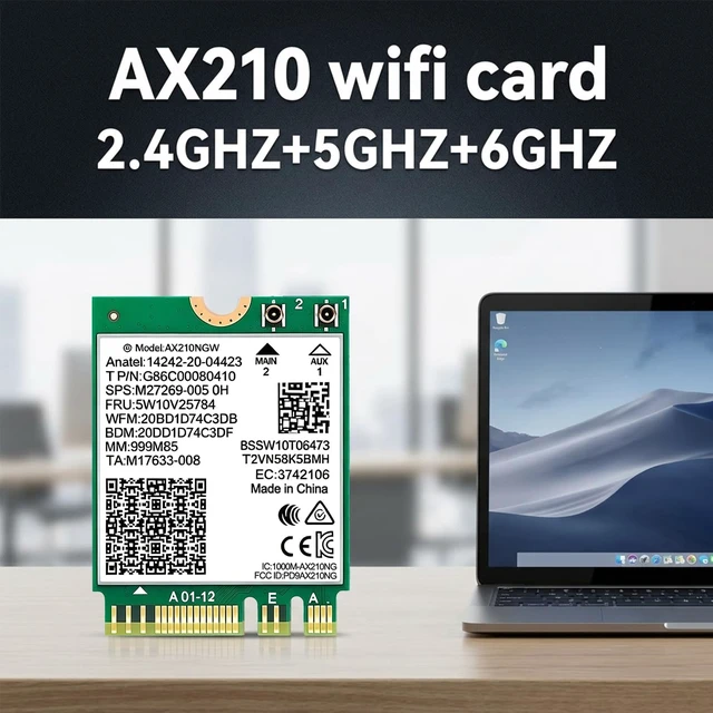 Alt view image 2 of 5 - WiFi 6E AX210NGW WiFi Card, Laptop for Intel ax210 M.2 with windows10/11 | with Bluetooth 5.3, Tri-Band 5400Mbps WiFi Module, MU-MIMO, Ultra-Low Latency