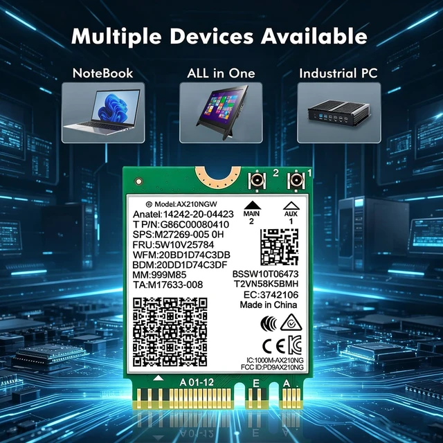 Alt view image 3 of 5 - WiFi 6E AX210NGW WiFi Card, Laptop for Intel ax210 M.2 with windows10/11 | with Bluetooth 5.3, Tri-Band 5400Mbps WiFi Module, MU-MIMO, Ultra-Low Latency