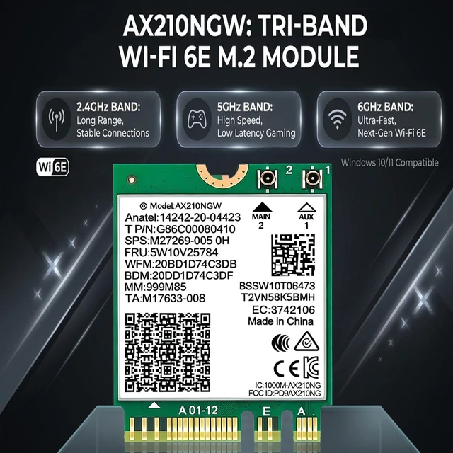 Alt view image 4 of 5 - WiFi 6E AX210NGW WiFi Card, Laptop for Intel ax210 M.2 with windows10/11 | with Bluetooth 5.3, Tri-Band 5400Mbps WiFi Module, MU-MIMO, Ultra-Low Latency