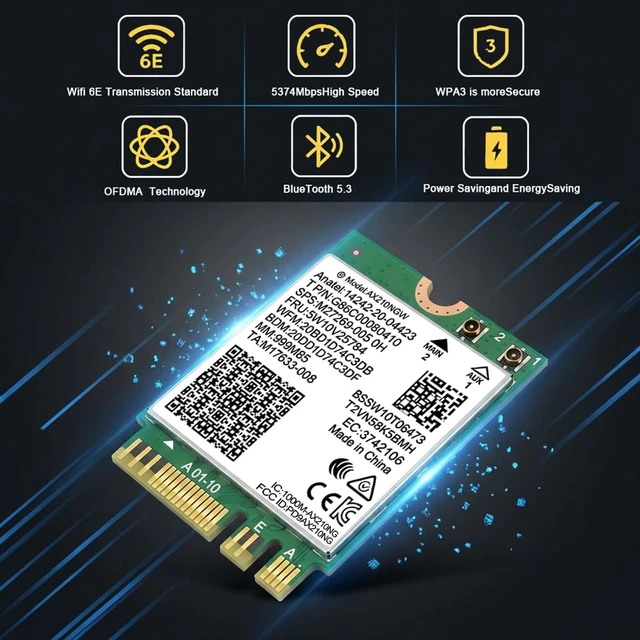 Alt view image 5 of 5 - WiFi 6E AX210NGW WiFi Card, Laptop for Intel ax210 M.2 with windows10/11 | with Bluetooth 5.3, Tri-Band 5400Mbps WiFi Module, MU-MIMO, Ultra-Low Latency