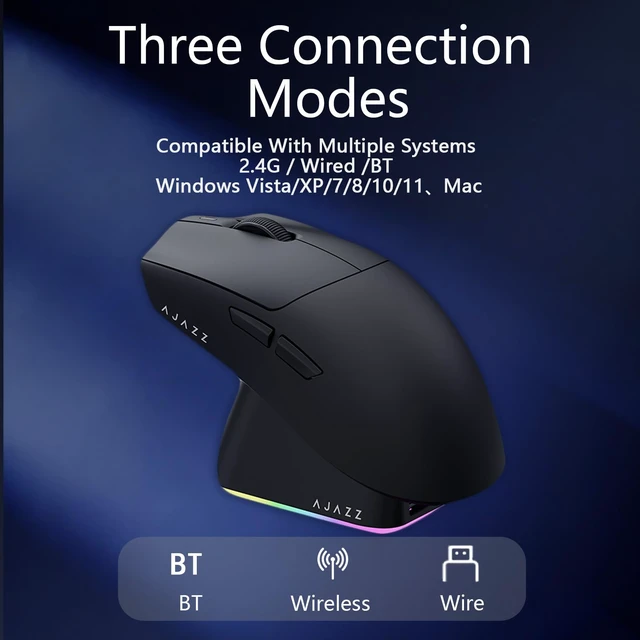 Alt view image 2 of 7 - V3 MC Wireless Gaming Mouse 2.4G Wired/Bluetooth | RGB Magnetic Charging Dock | Lightweight Design | 24K DPI | 800mAh Battery | PAW3311 Sensor | 5 Programmable Buttons, Compatible with PC/Mac