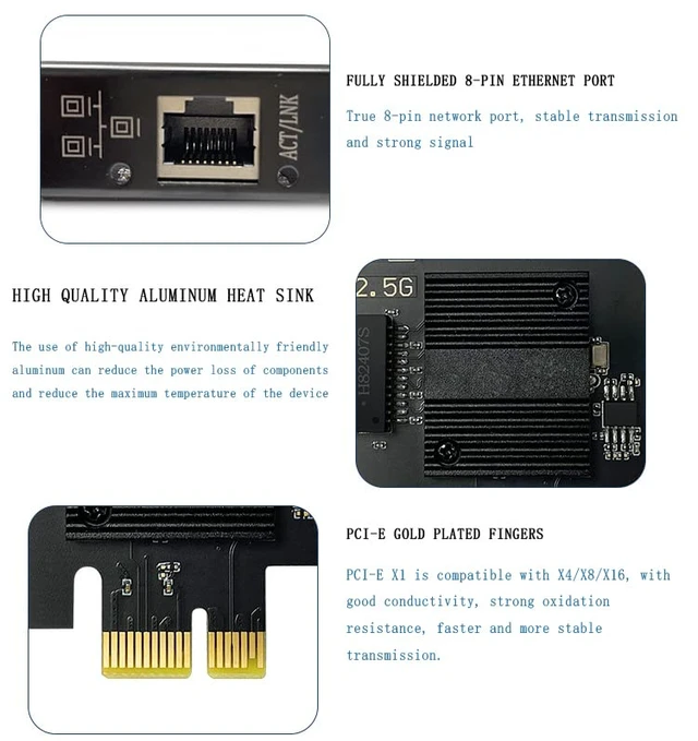 Alt view image 4 of 7 - 2.5Gbase-T Pcie Network Card Intel I226-V Chip 2.5G PCI Express Gigabit Ethernet Card Nic Wired RJ45 LAN Adapter Converter for Window 10/11
