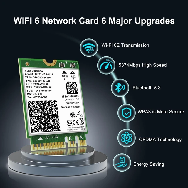 Alt view image 2 of 7 - WiFi 6E Wireless Card AX210NGW, Bluetooth 5.3 Tri-Band 5400Mbps M.2/NGFF Network for PC Laptop AX210 Network Card Support Windows 10/11 (64bit)