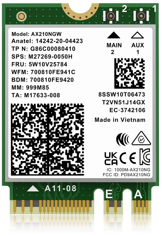 Main image of WiFi 6E Wireless Card AX210NGW, Bluetooth 5.3 Tri-Band 5400Mbps M.2/NGFF Network for PC Laptop AX210 Network Card Support Windows 10/11 (64bit)