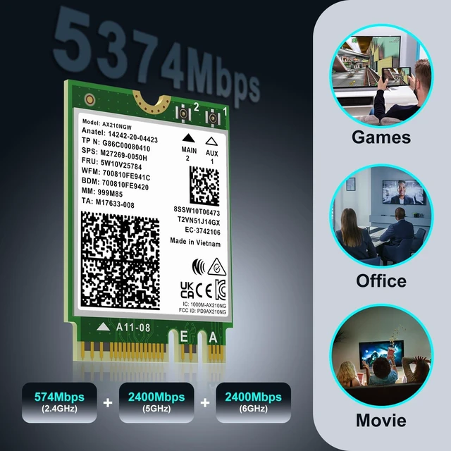 Alt view image 3 of 7 - WiFi 6E Wireless Card AX210NGW, Bluetooth 5.3 Tri-Band 5400Mbps M.2/NGFF Network for PC Laptop AX210 Network Card Support Windows 10/11 (64bit)