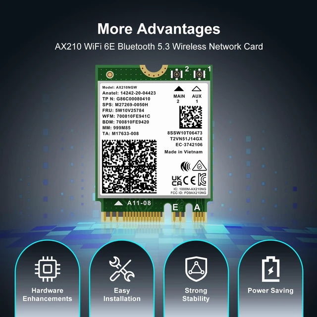 Alt view image 4 of 7 - WiFi 6E Wireless Card AX210NGW, Bluetooth 5.3 Tri-Band 5400Mbps M.2/NGFF Network for PC Laptop AX210 Network Card Support Windows 10/11 (64bit)