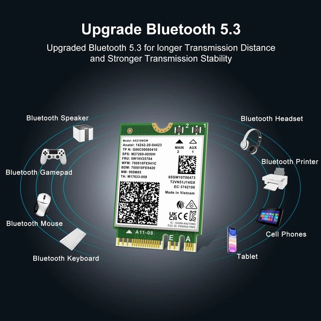 Alt view image 5 of 7 - WiFi 6E Wireless Card AX210NGW, Bluetooth 5.3 Tri-Band 5400Mbps M.2/NGFF Network for PC Laptop AX210 Network Card Support Windows 10/11 (64bit)