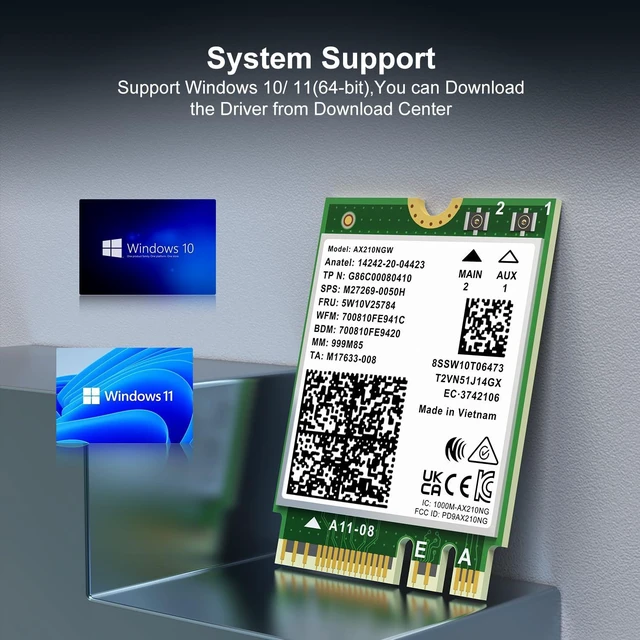 Alt view image 7 of 7 - WiFi 6E Wireless Card AX210NGW, Bluetooth 5.3 Tri-Band 5400Mbps M.2/NGFF Network for PC Laptop AX210 Network Card Support Windows 10/11 (64bit)