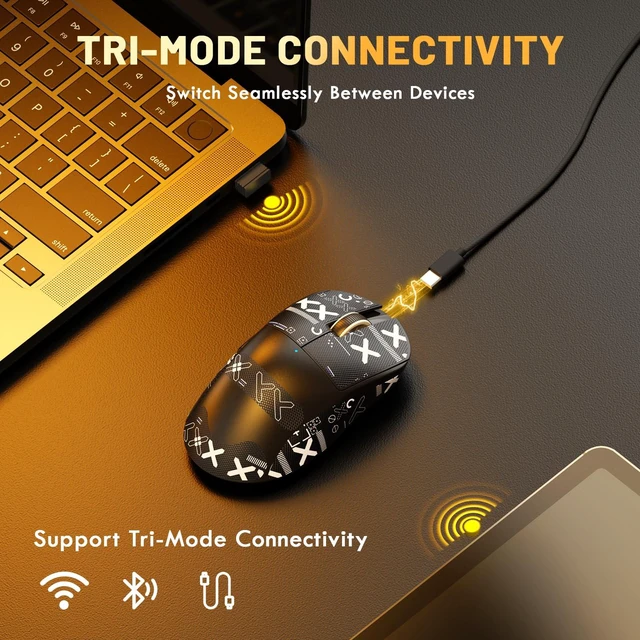 Alt view image 4 of 7 - X2 Superlight Wireless Gaming Mouse,BK3633 Tri-Mode BT/2.4G Wireless/Wired Mouse with Grip Tape,25000DPI,1000Hz Polling Rate,500mAh,Large Size,5 Programmable Buttons for Pc/Mac,Black PRO