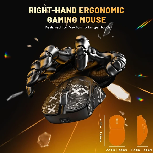 Alt view image 5 of 7 - X2 Superlight Wireless Gaming Mouse,BK3633 Tri-Mode BT/2.4G Wireless/Wired Mouse with Grip Tape,25000DPI,1000Hz Polling Rate,500mAh,Large Size,5 Programmable Buttons for Pc/Mac,Black PRO