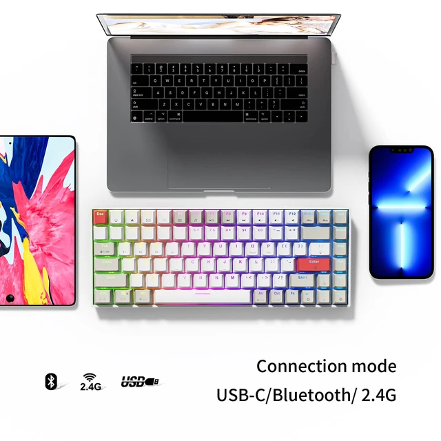 Alt view image 2 of 7 - GM840 Mechanical Keyboard,Wireless/Wired/Bluetooth Gaming Keyboard | Mechanical Keyboard,Wireless/Wired/Bluetooth Gaming Keyboard,75%,RGB Backlit,Hot Swappable,Compact,USB,Computer,PC,Red Switch