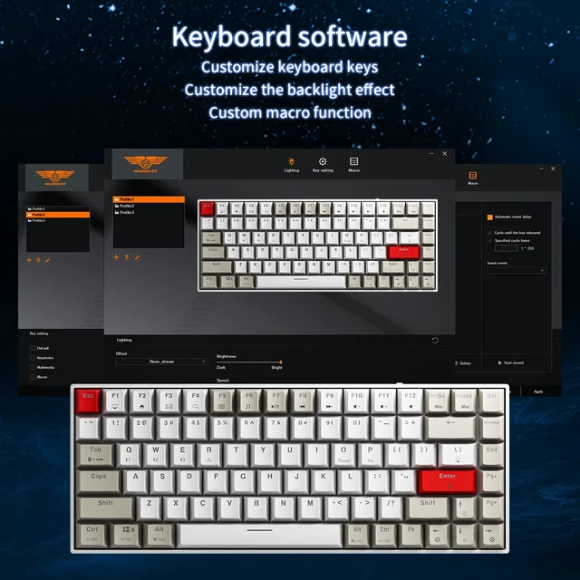 Alt view image 5 of 7 - GM840 Mechanical Keyboard,Wireless/Wired/Bluetooth Gaming Keyboard | Mechanical Keyboard,Wireless/Wired/Bluetooth Gaming Keyboard,75%,RGB Backlit,Hot Swappable,Compact,USB,Computer,PC,Red Switch