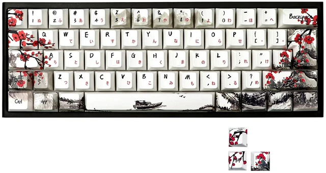 Main image of Plum Blosoom Key Caps Japanese Keycaps 80 Keys Custom Keycap Set PBT Dye Sublimation Cherry Profile Keycap Suitable for 61/64/67/68 Cherry MX Swtich Mechanical Keyboard