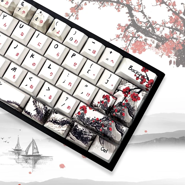 Alt view image 3 of 7 - Plum Blosoom Key Caps Japanese Keycaps 80 Keys Custom Keycap Set PBT Dye Sublimation Cherry Profile Keycap Suitable for 61/64/67/68 Cherry MX Swtich Mechanical Keyboard