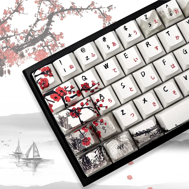 Alt view image 2 of 7 - Plum Blosoom Key Caps Japanese Keycaps 80 Keys Custom Keycap Set PBT Dye Sublimation Cherry Profile Keycap Suitable for 61/64/67/68 Cherry MX Swtich Mechanical Keyboard