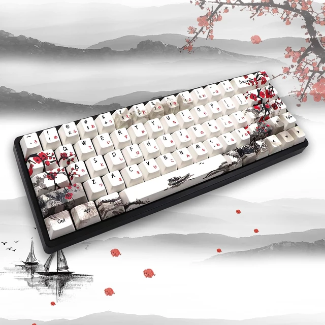 Alt view image 7 of 7 - Plum Blosoom Key Caps Japanese Keycaps 80 Keys Custom Keycap Set PBT Dye Sublimation Cherry Profile Keycap Suitable for 61/64/67/68 Cherry MX Swtich Mechanical Keyboard