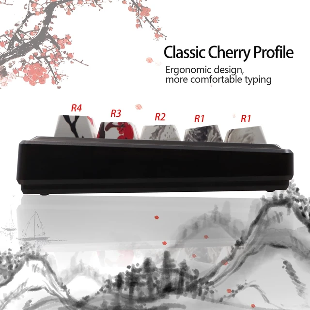 Alt view image 4 of 7 - Plum Blosoom Key Caps Japanese Keycaps 80 Keys Custom Keycap Set PBT Dye Sublimation Cherry Profile Keycap Suitable for 61/64/67/68 Cherry MX Swtich Mechanical Keyboard
