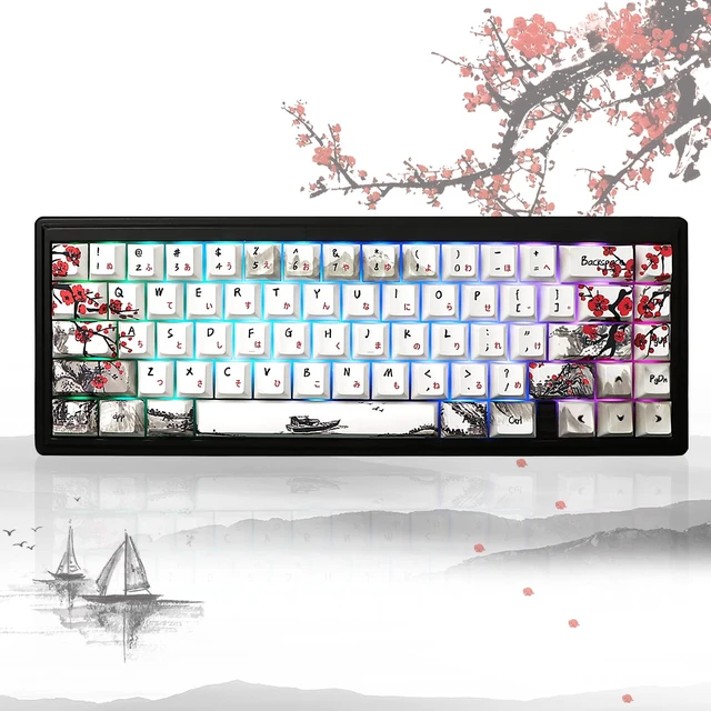 Alt view image 5 of 7 - Plum Blosoom Key Caps Japanese Keycaps 80 Keys Custom Keycap Set PBT Dye Sublimation Cherry Profile Keycap Suitable for 61/64/67/68 Cherry MX Swtich Mechanical Keyboard