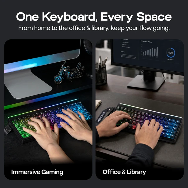 Alt view image 5 of 7 - MechLands Halo68 Silent Wireless Gaming Keyboard w/Light Box, 68 Keys | Creamy Computer Keyboard for PC Game/Office/Home, Membrane Structure, 2000mAh Battery, RGB Backlits, Carbon Fiber Keycaps
