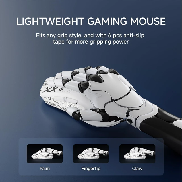Alt view image 6 of 7 - X23 Pro Gaming Mouse, Tri-Mode 2.4G/USB-C/BT 5.4 Wireless Mouse, PAW3311 Sensor, 12000 DPI, 59g Lightweight, 1ms Response, Anti-Slip Grip Tape Included Computer Mouse for Laptop/PC/Mac-White