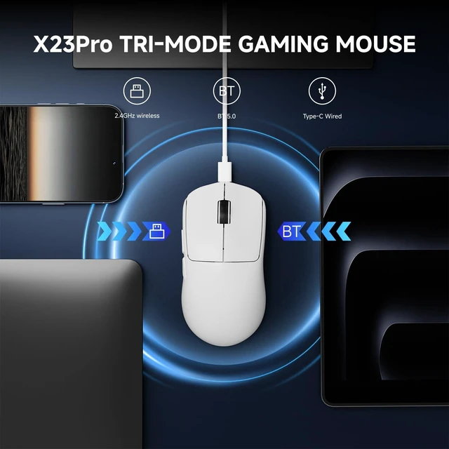 Alt view image 5 of 7 - X23 Pro Gaming Mouse, Tri-Mode 2.4G/USB-C/BT 5.4 Wireless Mouse, PAW3311 Sensor, 12000 DPI, 59g Lightweight, 1ms Response, Anti-Slip Grip Tape Included Computer Mouse for Laptop/PC/Mac-White