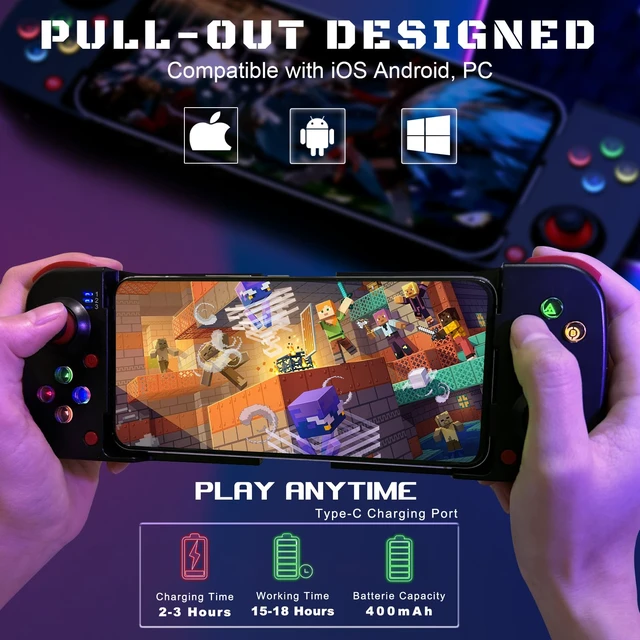 Alt view image 3 of 7 - Mobile Game Controller Gamepad for iPhone iOS Android PC: Works with iPhone 17/16/15/14/13/12/11, iPad, Samsung Galaxy, TCL, Tablet, Call of Duty, Diablo Immortal - Directly Play (Black)