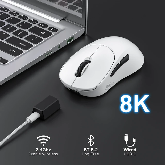 Alt view image 4 of 7 - MG5 8K Wireless Gaming Mouse 42000 DPI PAW3950 Sensor | 56g Lightweight Ergonomic Computer Mouse, Dual 8000Hz Polling Rate, 2.4GHz/BT/USB-C, Gaming Accessories for PC/Laptop/Mac
