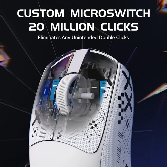 Alt view image 6 of 7 - M4 Wireless Gaming Mouse, 52g Lightweight BT/2.4Ghz/Wired Computer Mouse, PAW3311 24K DPI Optical Sensor, 200h Battery Life, Griptape, Programmable Mice for PC/Win/Mac(White)