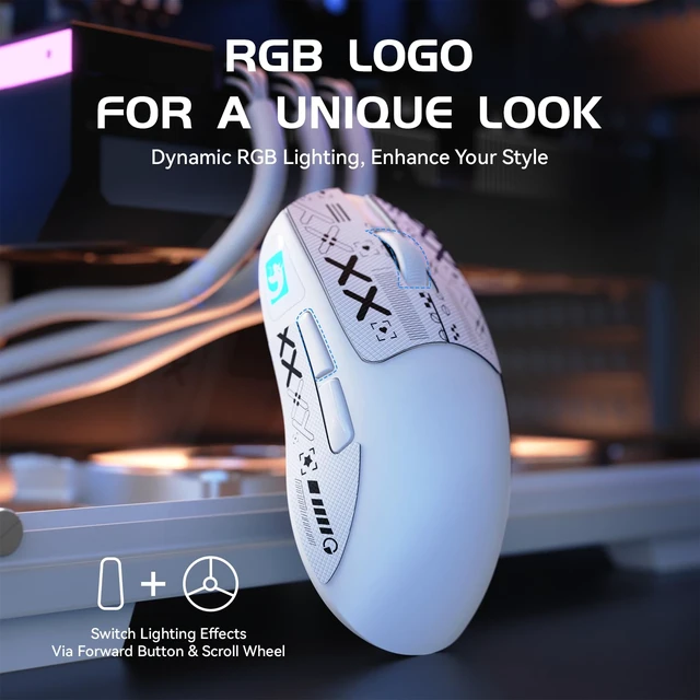 Alt view image 7 of 7 - M4 Wireless Gaming Mouse, 52g Lightweight BT/2.4Ghz/Wired Computer Mouse, PAW3311 24K DPI Optical Sensor, 200h Battery Life, Griptape, Programmable Mice for PC/Win/Mac(White)
