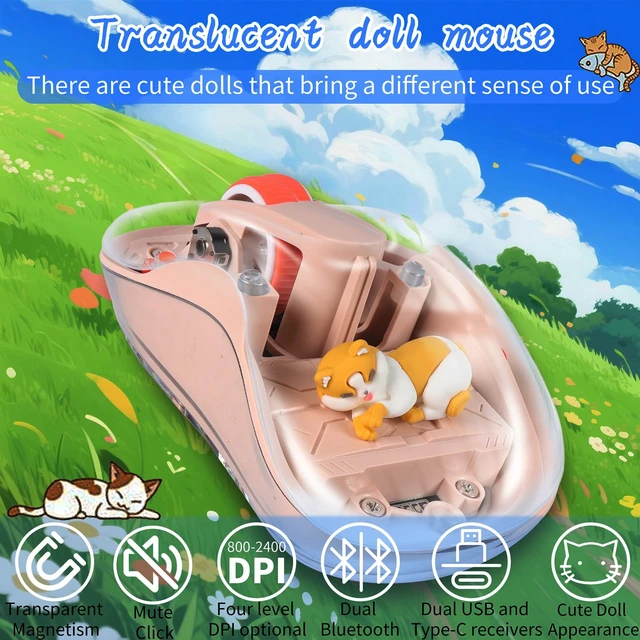 Alt view image 2 of 6 - Wireless USB C Mouse - Bluetooth Triple Mode Rechargeable Cartoon Mouse for Laptops, iPads & MacBook Air/Pro - Silent Operation, Portable Design, Unique Magnetic Character (Milk tea color)