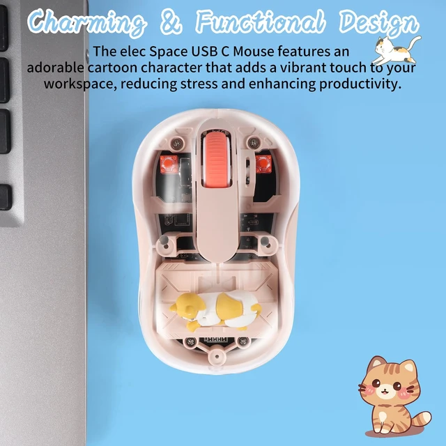 Alt view image 3 of 6 - Wireless USB C Mouse - Bluetooth Triple Mode Rechargeable Cartoon Mouse for Laptops, iPads & MacBook Air/Pro - Silent Operation, Portable Design, Unique Magnetic Character (Milk tea color)