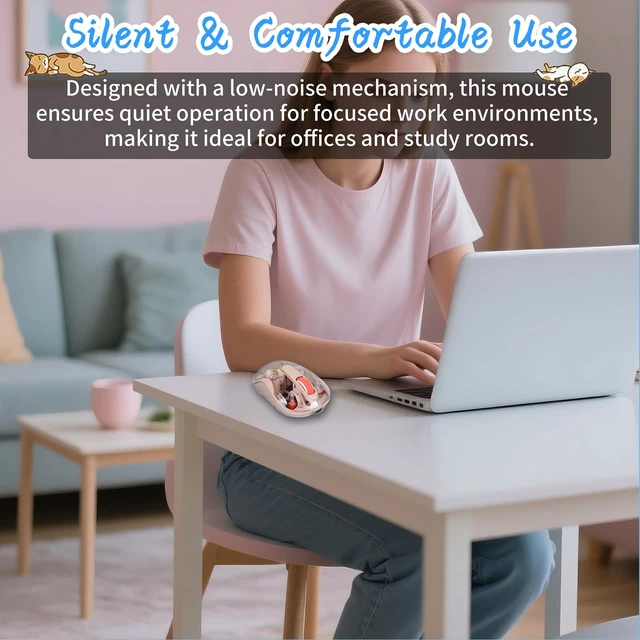 Alt view image 4 of 6 - Wireless USB C Mouse - Bluetooth Triple Mode Rechargeable Cartoon Mouse for Laptops, iPads & MacBook Air/Pro - Silent Operation, Portable Design, Unique Magnetic Character (Milk tea color)